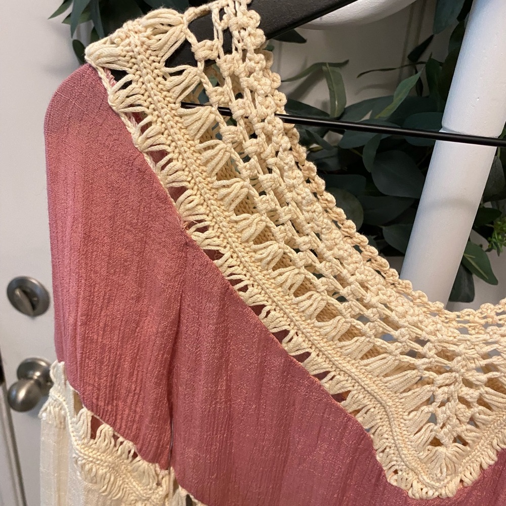 Boho Color Block Crocheted Top Xs S - image 3